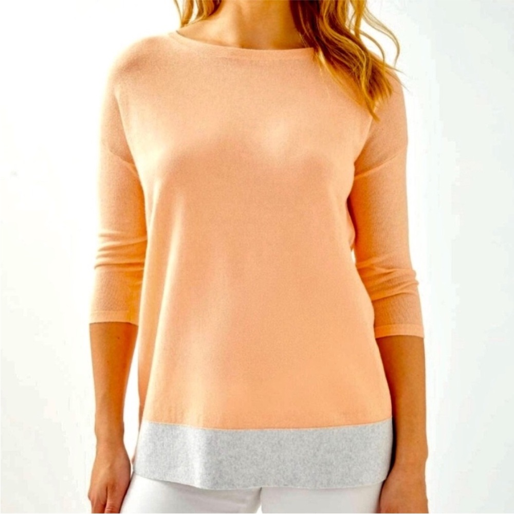 Lilly Pulitzer Peach and Light Gray Colorblock Boatneck Sweater